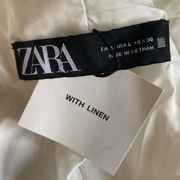 NWT. Zara Ecru Linen/Viscose Blend Double Breasted Blazer. Size L - Picture 7 of 11